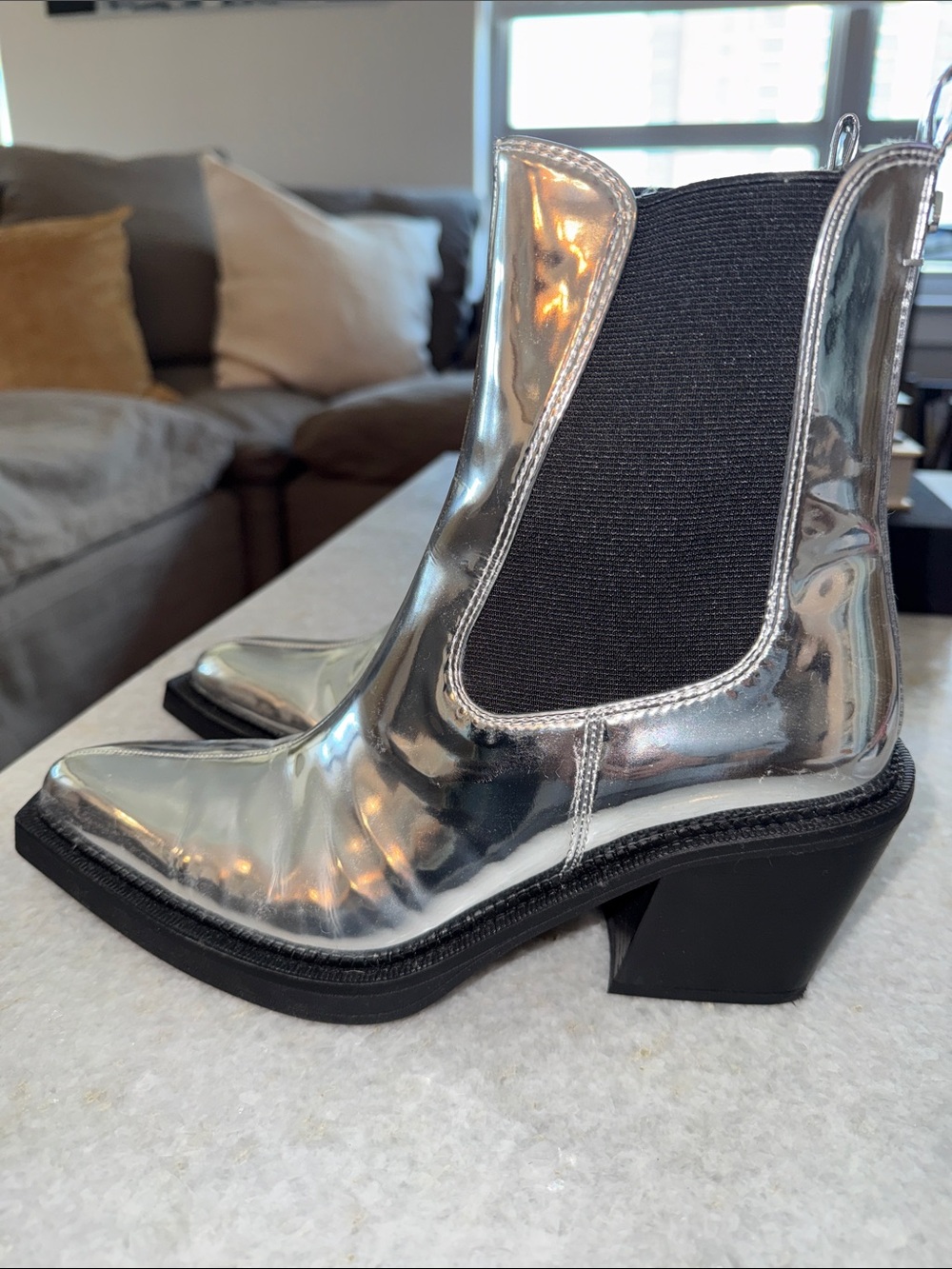Circus NY Sam Edelman Metallic Silver Heeled Ankle Boots